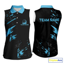 Load image into Gallery viewer, Black and Blue Sleeveless Golf polo shirts Custom name ladies golf outfits, gifts for golf lovers NQS10019