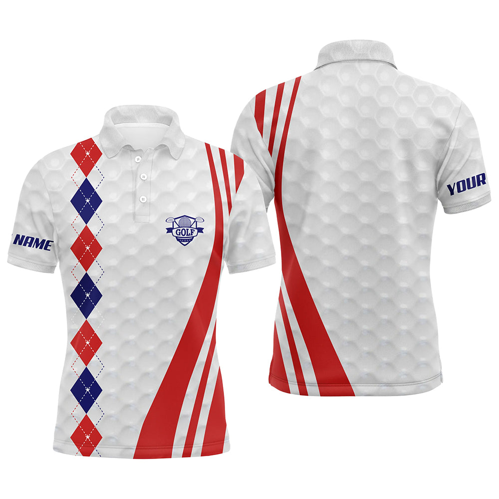 Mens golf polo shirts custom red, white and blue argyle golf ball skin patriot golf gifts for men NQS5825