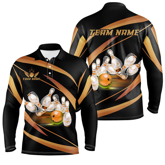 Personalized Black And Gold Bowling Shirts For Men, Custom Team Bowling League Jerseys NQS8347