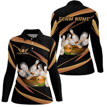 Load image into Gallery viewer, Personalized Black And Gold Bowling Shirts For Women, Custom Team Bowling League Jerseys NQS8347