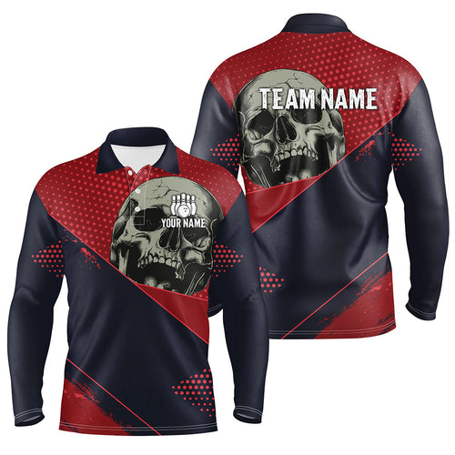 Personalized Red and navy Skull Bowling Shirts For Men, Bowling team League Jerseys NQS8352