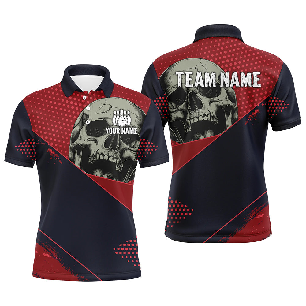 Personalized Red and navy Skull Bowling Shirts For Men, Bowling team League Jerseys NQS8352