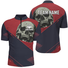 Load image into Gallery viewer, Personalized Red and navy Skull Bowling Shirts For Men, Bowling team League Jerseys NQS8352