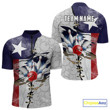 Load image into Gallery viewer, Smoke Texas Flag Gray Camo Bowling Polo, 1/4 Zip shirt for men Custom patriotic Team bowling jersey NQS10532