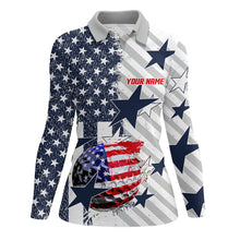 Load image into Gallery viewer, Red, white and blue American Flag Women Golf Polo Shirts Custom patriotic golf attire for women NQS8562