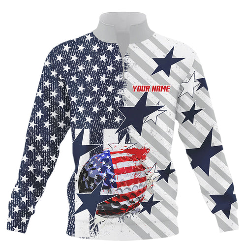 Red, white and blue American Flag Quarter zip golf sweatshirt Custom patriotic golf sweater NQS8562