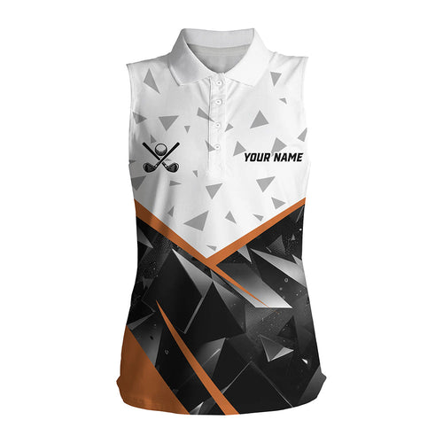 Black and White Triangle pattern Women sleeveless golf polo shirt custom ladies golf tops | Orange NQS8805