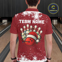 Load image into Gallery viewer, Red Christmas Bowling snowflake Men&#39;s Bowling Polo, Quarter Zip shirts Custom Xmas Bowling Outfits NQS10949