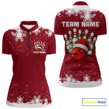 Load image into Gallery viewer, Red Christmas Bowling snowflake Women&#39;s Bowling Polo, Quarter Zip shirts Custom Xmas Bowling Outfits NQS10949