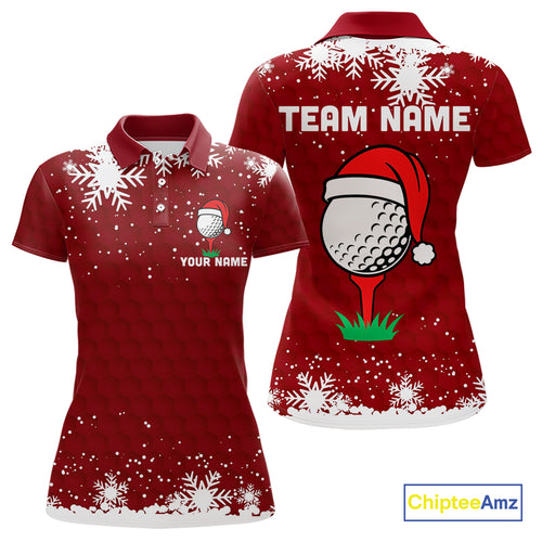 Red Christmas Golf Ball snowflake Women's Golf Polo shirts Custom Xmas Team Golf Outfits NQS10950