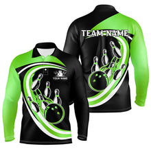 Load image into Gallery viewer, Black and Green Bowling Polo, 1/4 Zip Shirt For Men Custom Bowling Team League Jersey, Gift For Bowler NQS9043