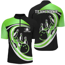 Load image into Gallery viewer, Black and Green Bowling Polo, 1/4 Zip Shirt For Men Custom Bowling Team League Jersey, Gift For Bowler NQS9043