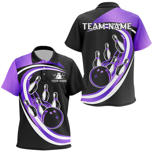 Black and Purple Bowling Kid Polo Shirt Custom Bowling Team League Jersey, Gift For Bowlers NQS9044