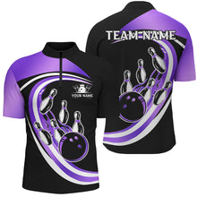 Load image into Gallery viewer, Black and Purple Bowling Polo, 1/4 Zip Shirt For Men Custom Bowling Team League Jersey,Gift For Bowler NQS9044