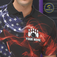 Load image into Gallery viewer, Personalized US Flag Smoke Bowling Shirts For Men Custom Patriotic Team Bowling Jerseys NQS11136