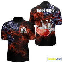 Load image into Gallery viewer, Personalized US Flag Smoke Bowling Shirts For Men Custom Patriotic Team Bowling Jerseys NQS11136