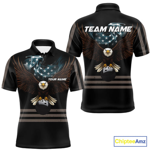 Eagle US Flag Black retro Bowling Shirts For Men Custom patriotic vintage Bowling Team Outfits NQS11141