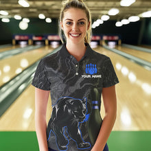 Load image into Gallery viewer, Black Camo Panther Blue Flame Bowling Shirts For Women Custom Bowling Team League Jersey NQS9443