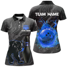 Load image into Gallery viewer, Black Camo Panther Blue Flame Bowling Shirts For Women Custom Bowling Team League Jersey NQS9443