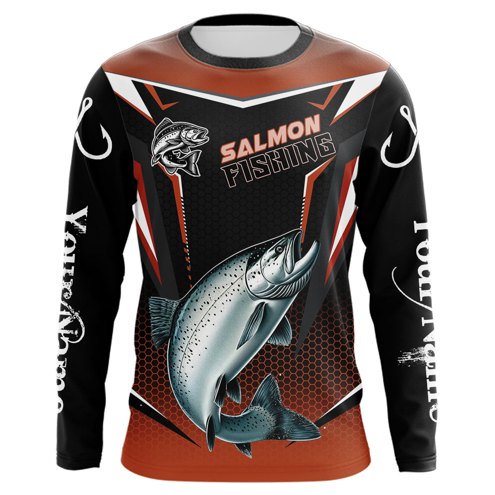 Black & Orange Chinook Salmon Long Sleeve Fishing Shirt, Personalized Salmon Fishing Tounament Jersey NQS9773