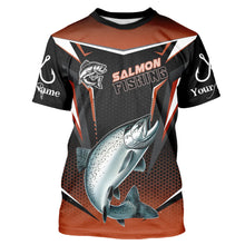 Load image into Gallery viewer, Black &amp; Orange Chinook Salmon Long Sleeve Fishing Shirt, Personalized Salmon Fishing Tounament Jersey NQS9773