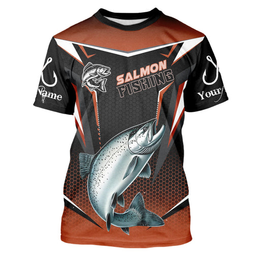 Black & Orange Chinook Salmon Long Sleeve Fishing Shirt, Personalized Salmon Fishing Tounament Jersey NQS9773