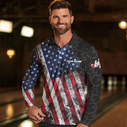 Smoke American Flag Black Bowling Camo shirts for men Custom patriotic Team bowling jersey NQS9779