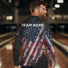 Load image into Gallery viewer, Smoke American Flag Black Bowling Camo shirts for men Custom patriotic Team bowling jersey NQS9779