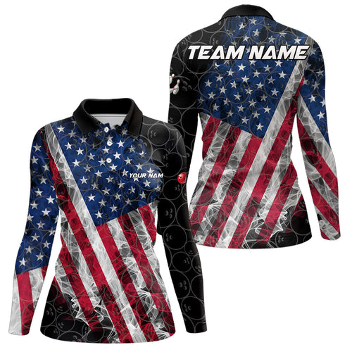 Smoke American Flag Black Bowling Camo shirts for Women Custom patriotic Team bowling jersey NQS9779