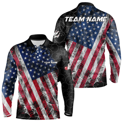 Smoke American Flag Black Bowling Camo shirts for men Custom patriotic Team bowling jersey NQS9779