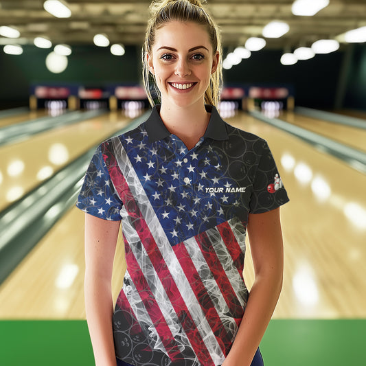 Smoke American Flag Black Bowling Camo shirts for Women Custom patriotic Team bowling jersey NQS9779