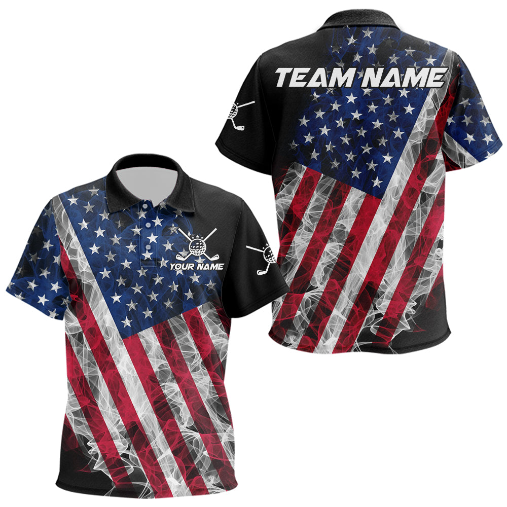 Smoke American Flag Black Golf Polo Shirts For Kid Custom patriotic Team golf uniform jersey NQS9780