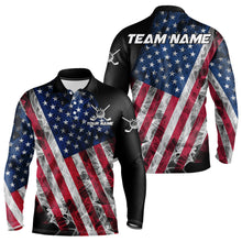 Load image into Gallery viewer, Smoke American Flag Black Golf Polo shirt for men Custom patriotic Team golf uniform jersey NQS9780
