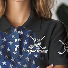 Load image into Gallery viewer, Smoke American Flag Black Golf Polo shirt for Women Custom patriotic Team golf uniform jersey NQS9780