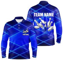 Load image into Gallery viewer, Mens bowling polo, 1/4 zip shirt Custom neon blue bowling team league jerseys, gifts for bowlers NQS7540