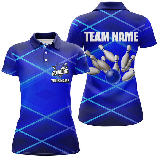 Womens bowling shirt Custom neon blue bowling team league jerseys, gifts for bowlers NQS7540