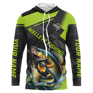 Personalized Walleye Fishing Jerseys, Walleye Long Sleeve Fishing Tournament Shirts | Green NQS7542