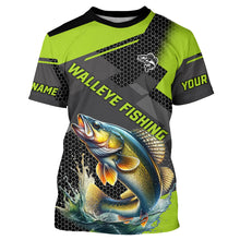 Load image into Gallery viewer, Personalized Walleye Fishing Jerseys, Walleye Long Sleeve Fishing Tournament Shirts | Green NQS7542