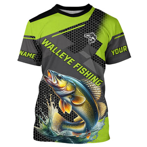 Personalized Walleye Fishing Jerseys, Walleye Long Sleeve Fishing Tournament Shirts | Green NQS7542