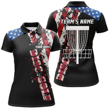 Load image into Gallery viewer, American flag patriotic Womens disc golf polo shirt custom team disc golf basket shirts | Black NQS5569