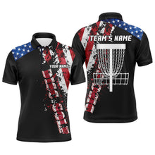 Load image into Gallery viewer, American flag patriotic Mens disc golf polo shirt custom team disc golf basket shirts | Black NQS5569