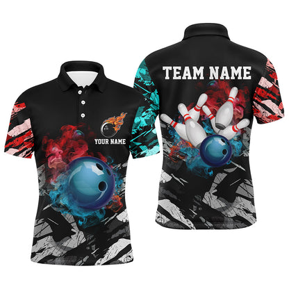 Black camo smoke Bowling ball pins Custom Bowling Polo, Quarter Zip shirt For Men, Team Bowling Jersey NQS7690