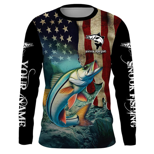 Snook Fishing 3D American Flag Patriotic Customize name Sun protection long sleeve fishing shirts NQS513