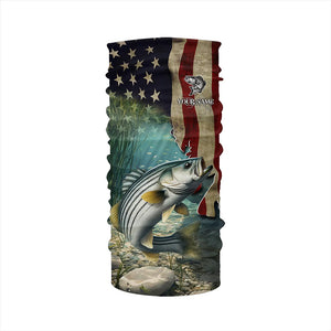 Striped Bass Striper Fishing American Flag Patriotic Custom Sun protection long sleeve fishing shirts NQS512