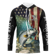 Load image into Gallery viewer, Striped Bass Striper Fishing American Flag Patriotic Custom Sun protection long sleeve fishing shirts NQS512