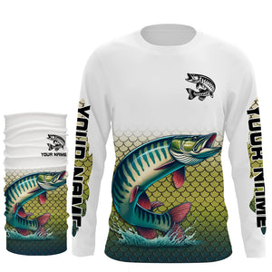 Musky Fishing jerseys, muskie scales Custom UV protection Long Sleeve performance Fishing Shirts NQS6014