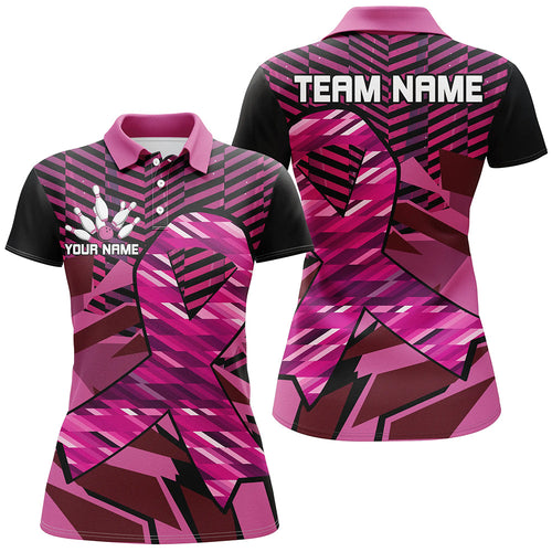 Breast Cancer Awareness black and Pink ribbons custom Bowing Shirts For Women, team bowling jerseys NQS8126