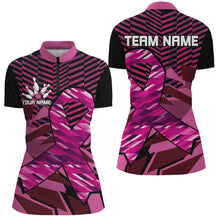 Load image into Gallery viewer, Breast Cancer Awareness black and Pink ribbons custom Bowing Shirts For Women, team bowling jerseys NQS8126