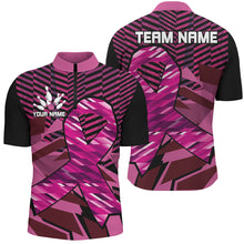Load image into Gallery viewer, Breast Cancer Awareness black and Pink ribbons custom Bowing Shirts For Men, team bowling jerseys NQS8126