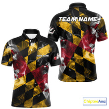 Load image into Gallery viewer, Smoke Maryland Flag Black Bowling Polo, 1/4 Zip shirt for men Custom patriotic Team bowling jersey NQS10322
